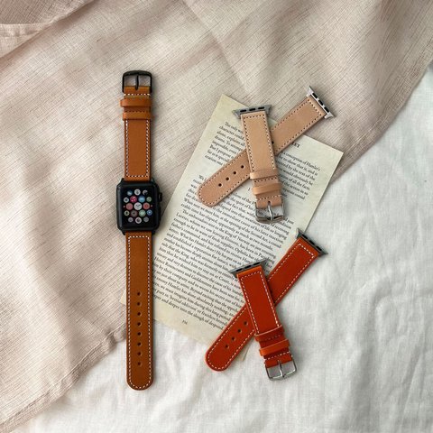 3×4色 栃木レザー 時計 アップルウォッチ 自然派 ハンドメイド　applewatch    セパレートステッチ(栃木エイジング#mm00000217