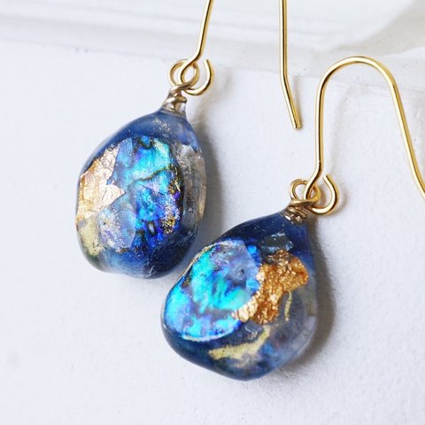 海色のガラスアートjewelryピアス/イヤリング