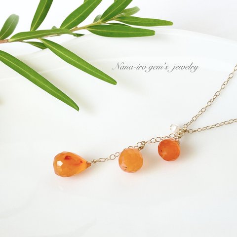 14kgf carnelian × pearl necklace