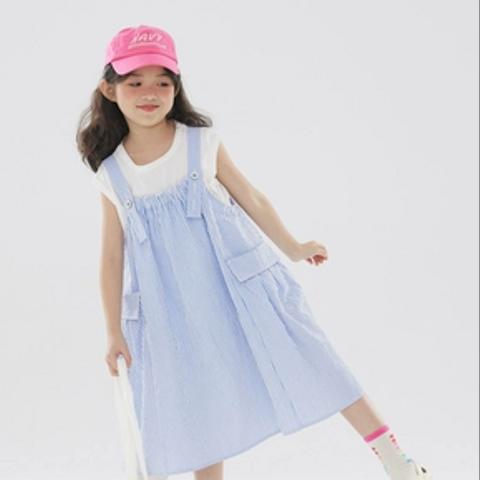 OLAMIMIカスタマイズ 子供服   2023ゆったり カジュアル ストライプ ストラップスカート