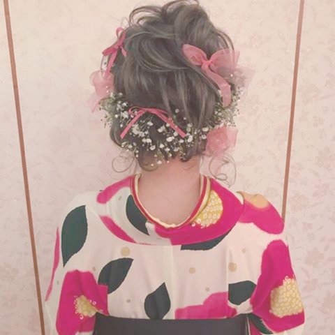 オーガンジー⋈﻿サテン⋈﻿＆かすみ草(半ドライフラワー)髪飾りset