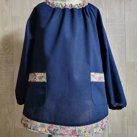 *80～150size リバティC ラセンビィコットン 長袖スモック 首パイピング リバティスモック 裾ライン Flowertops