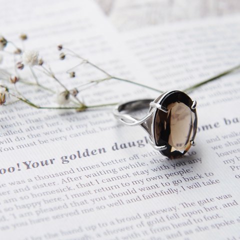 宝石質AAAスモーキークォーツ faceted cut ring