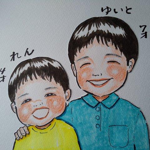 兄弟姉妹の似顔絵色紙　Brother and sister portrait