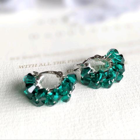 SV925 Emerald SWAROVSKI crystal hoop エメラルド5月誕生石 ピアスorイヤリング