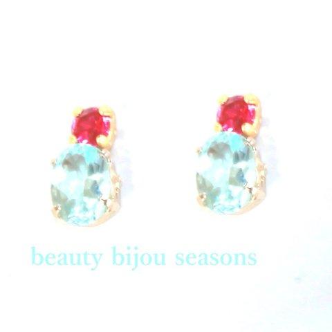 - sakuranbo - Ruby & Blue Topaz Earrings