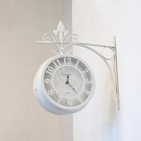インテリア雑貨 アンティーク調 壁掛け 両面 時計 ホワイト インテリア 時計 店 おすすめ 人気