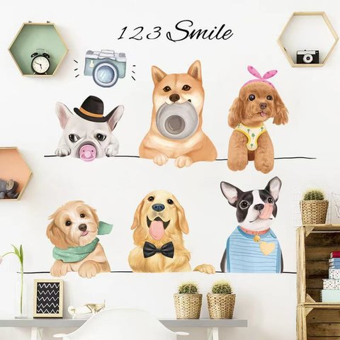 ウォールステッカー S232 ワンちゃん　犬　smile 可愛い　DIY 壁シール　インテリアシート　剥がせるシール 送料無料 