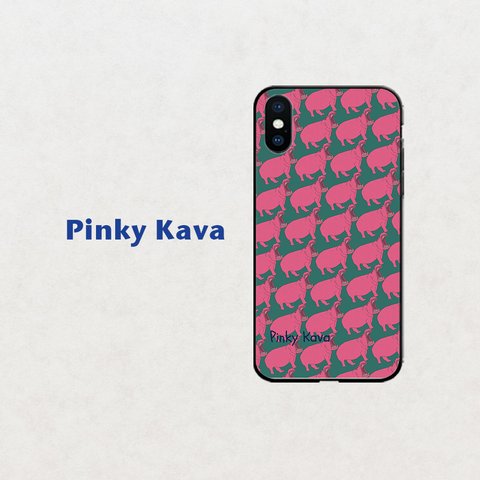 【Pinky Kava】カバ千鳥　エメラルドグリーン  スマホケース　iphone android ほぼ全機種対応