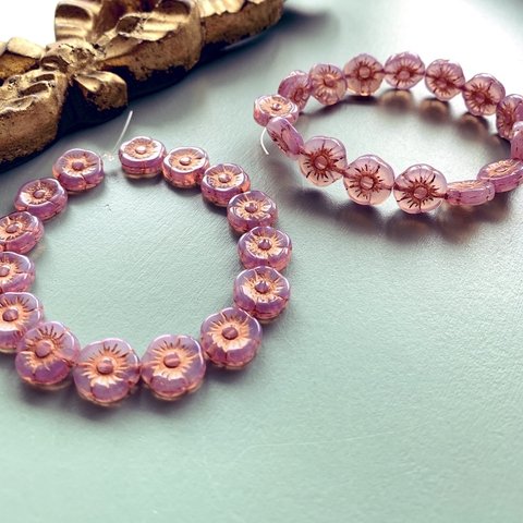 【1連15コセット】JIRI＊IVANA#czech beads#チェコビーズ　flower10㍉　 pink/capri(copper)