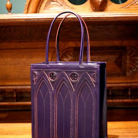 中世ゴシック建築モチーフの「カテドラルバッグ1C」（本革製）／ヴァイオレット violet cathedral bag