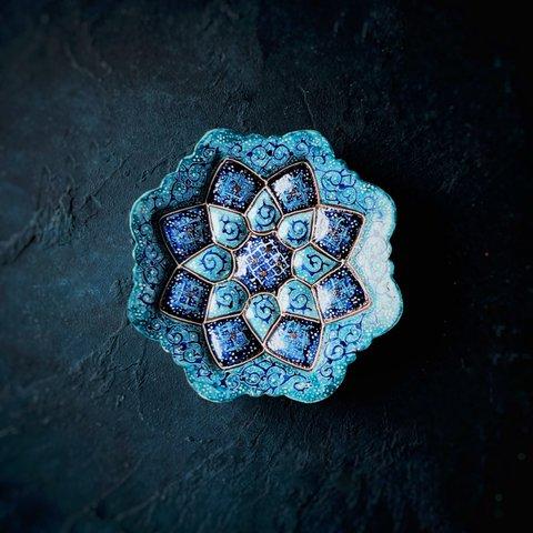 ペルシャの飾り皿（ミーナーカーリー）11ｃｍ　アクセサリートレイ　香皿　壁飾り 　キートレイ【MINA KARI 10-029】