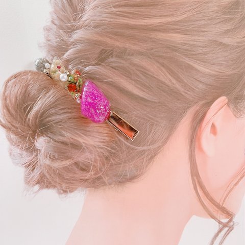 レジンヘアクリップ♡お花のレジン