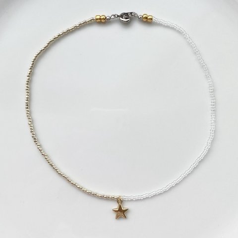 ビーズネックレス "silver×gold star"