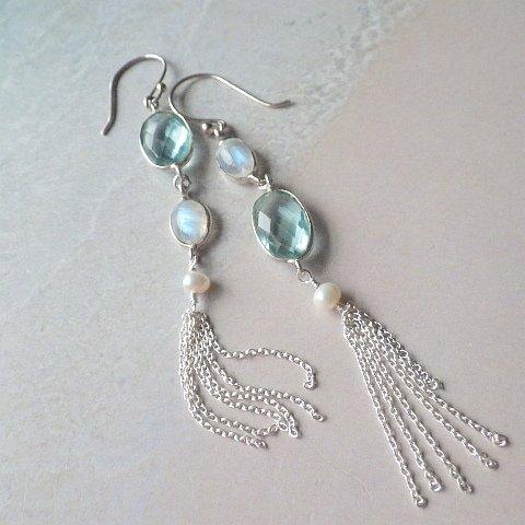 *sv925*Blue Moon Stone Seaside Earrings