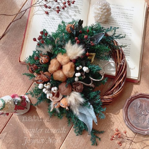 新作winter wreathクリスマスリース森の木の実𐂂⋆*𖡫