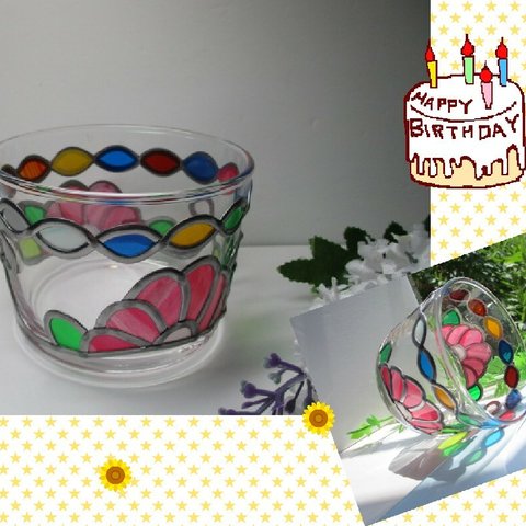 春のガラスの小物入れ　桃色の花　使い方は色々😁　テーブルのインテリアに　　小物入れ母の日・誕生日　