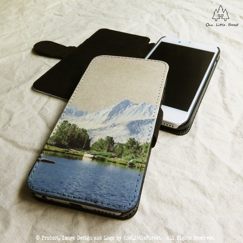 Mountain by The Lake　湖　と　山 手帳型 iphone ケース [iPhone4/4s～iPhone8 , iPhone8 plus]★ 写真　レトロ