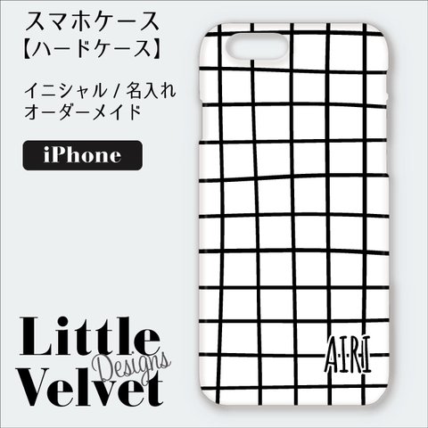 手書きグラフチェック柄 お名前ロゴ入り iPhoneケース/ハードケース [PC634WTBK] ホワイト×ブラック