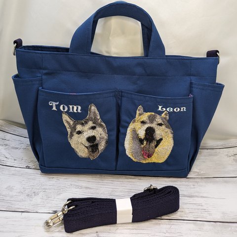 世界に一つだけ愛犬の刺繍が入ったオーダーメイドお散歩バックプレゼントにも最適