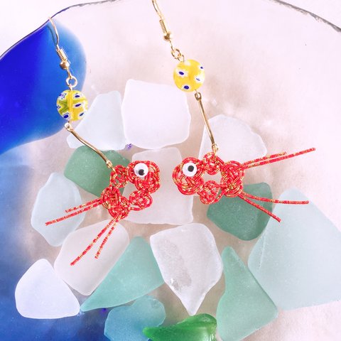 水引　ゆらゆら金魚　ピアス（イヤリング）【赤金】　浴衣　夏祭り　花火大会に