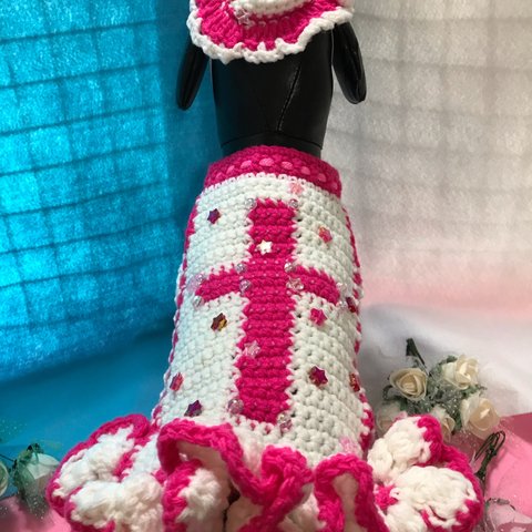 ハロウィン犬服  手編み  ペット  十字架ワンピース パンク