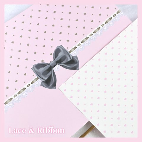 【Heart & Ribbon-pink-】デザインペーパー
