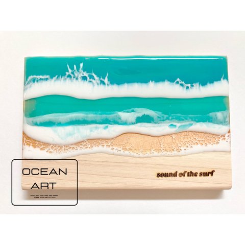 癒しの海アートボード/ Ocean Art－sound of the surf（mini）海の絵　自然の絵　風景　アートパネル　レジンアート　レジン　インテリア　オブジェ　ハワイ　　青　ブルー　雑貨