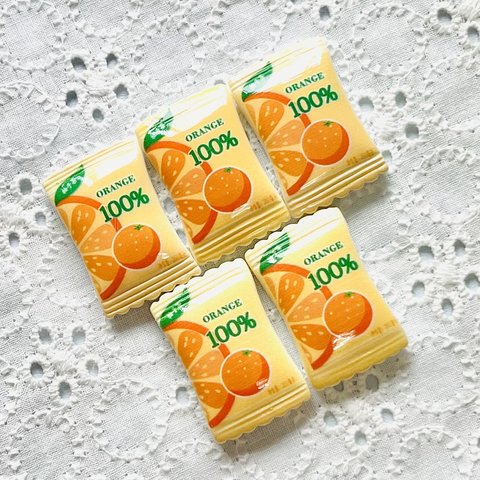 【5個】お菓子パッケージ オレンジ デコパーツ プラパーツ