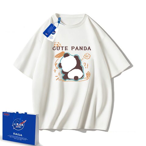 S~4XL Panda パンダ 半袖Tシャツ ユニセックス 大きいサイズ 4l 3l ピンク ブルー パンダ柄 無地 かわいい 中国のパンダ カップルティーシャツ男女兼用