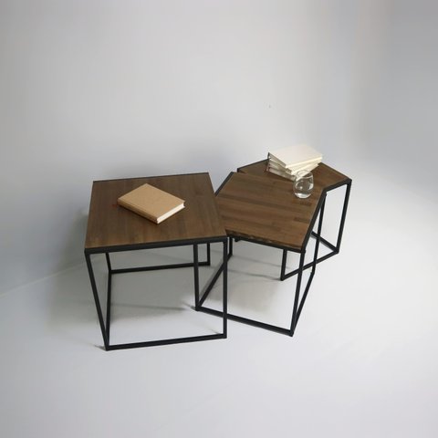 Square stacking table"wulnut"（サイドテーブル/テーブル/机/テレワーク/アイアン/ローテーブル/カフェテーブル/アンティーク/ヴィンテージ）