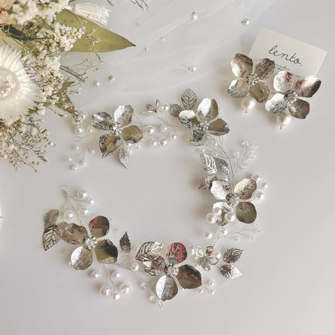 botanical シルバー　ヘッドドレス pierce/earring set