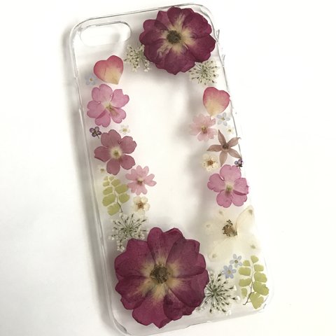 【iPhone7専用】むらさき色のお花iPhoneケース
