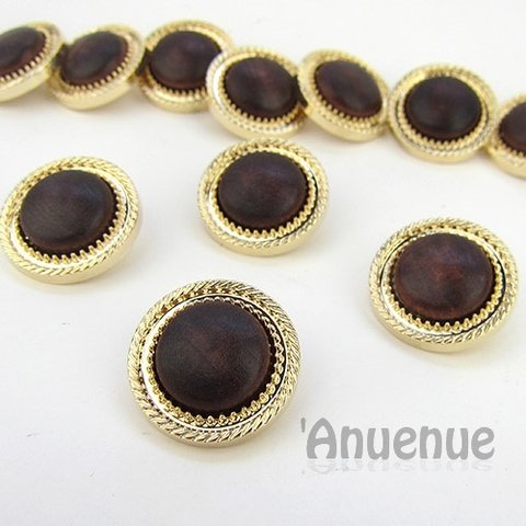 ナチュラルウッドボタン 23mm【Double relief/Dark Brown】4個