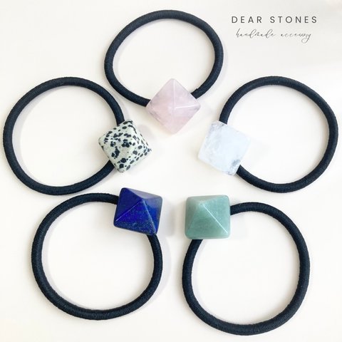 《選べる2点セット》人気の天然石ヘアゴム 菱形   -stone tie