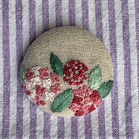 刺繍ブローチ（orヘアゴム）　ピンクアナベル