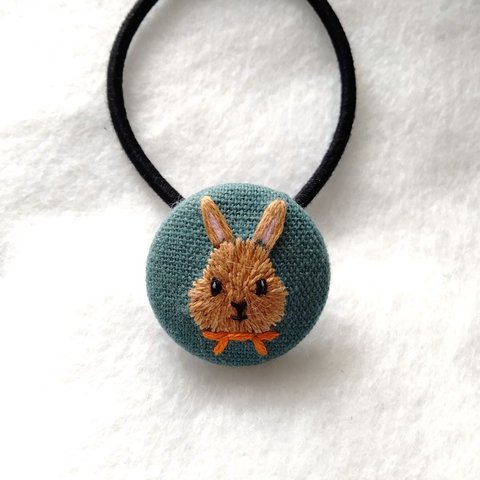 うさぎ（ブルーグレー）刺繍ヘアゴム