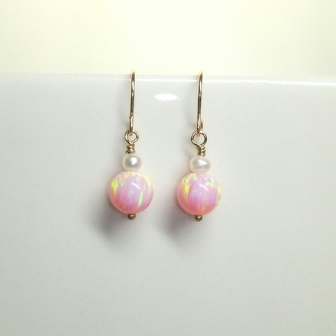 桜色の京都オパールピアス🌸14kgf