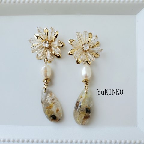 Flower×淡水パール-天然石-earring