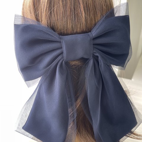 ビッグリボン🎀卒業式！袴に合わせる髪飾り☆チュールリボン🎀紺