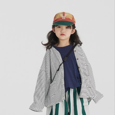 OLAMIMI カスタマイズ  子供服 2023 ストライプ カジュアル カーディガン コート