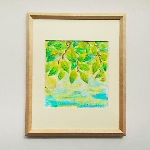 絵画 インテリア  額絵 水彩画 緑の世界  水と緑