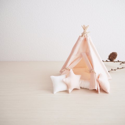 mini tipi 小さなティピーテントセット コットンピンク インテリアオーナメント ペットハウス ドールハウス  ミニチュア 