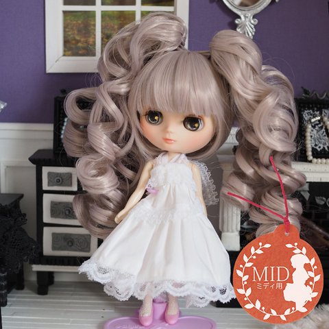 ミディブライス ウィッグ 姫バング ドリィスパイラル ローズシルバー 7.5インチ ドール Blythe