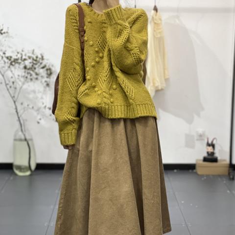 (新作)3色.手編みセーターニット  刺繍クルーネックニットセーター ゆったり