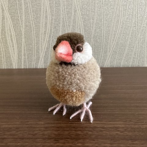 【受注制作】動物ぽんぽん　ぽんぽん　文鳥　シナモン文鳥　インコグッズ　インコ　ぬいぐるみ　小鳥