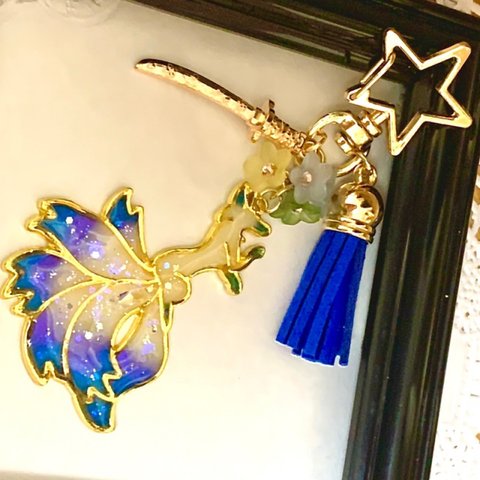 紫陽花(青)狐のキーホルダー