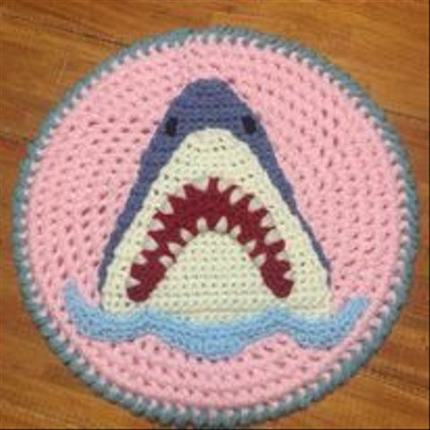 かぎ針編み海洋生物サメマット【インテリア】デコレーション【座布団】【敷物】　Crochet Sea Creatures shark Mat 