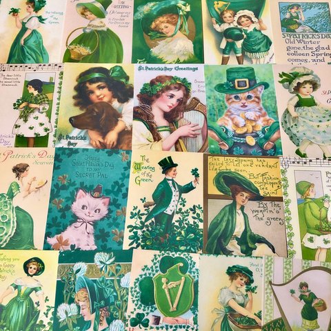 (再販×2)🍀St. Patrick’s dayのポストカードセット＊葉書＊コラージュ素材＊メッセージカードにも♪