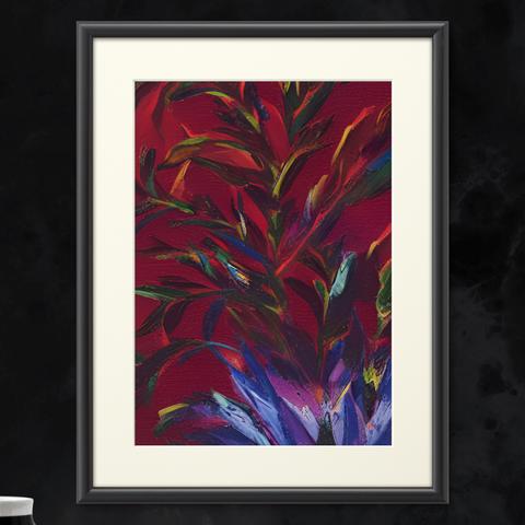 『原画』エキゾチックな雰囲気を醸し出す絵の具で描いた植物 グラフィック絵画
